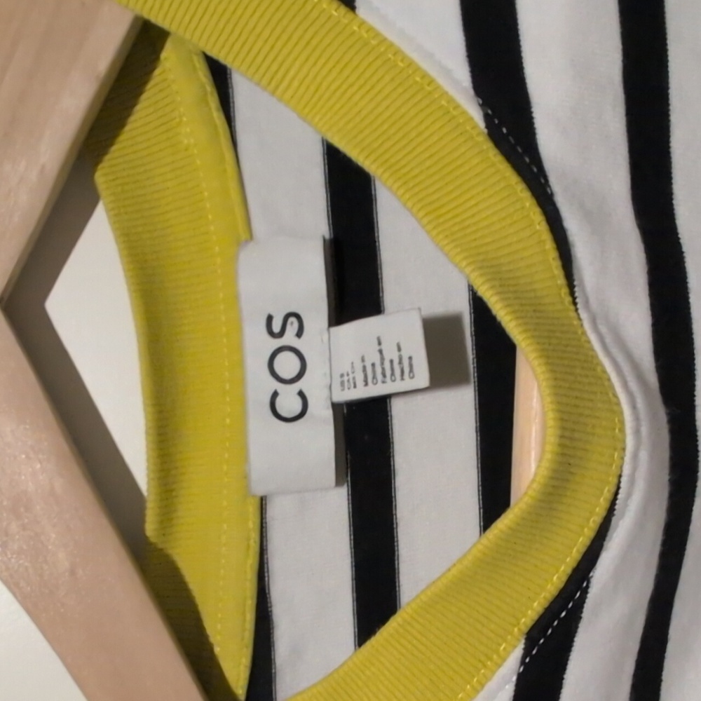COS White & Black Stripe Long Sleeve Tee with Yellow Neck - Picture 2 of 7